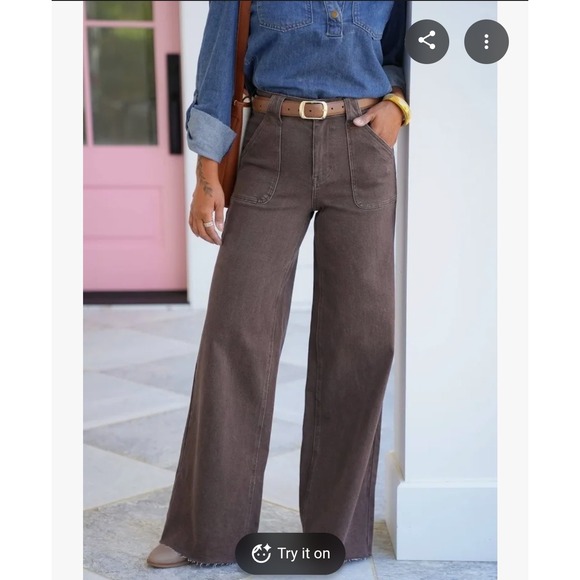 Judy Blue Denim - Judy Blue Retro Wide‎ Leg Jeans Brown High Rise Raw Hem 13/31 JB881008 C-CO NEW